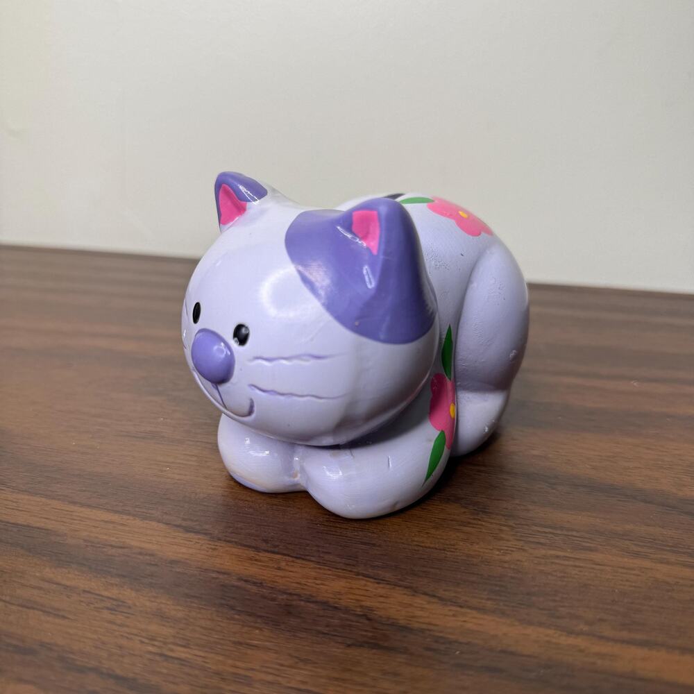 Vintage Cat Piggy Bank Floral Kitten Figurine